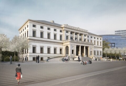 StadtPalais Stuttgart Museum, historisches Gebäude mit Besuchern und Treppenansicht.