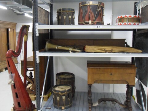 Einblick in historische Musikinstrumente im StadtPalais Stuttgart, Museum für Stadtgeschichte.