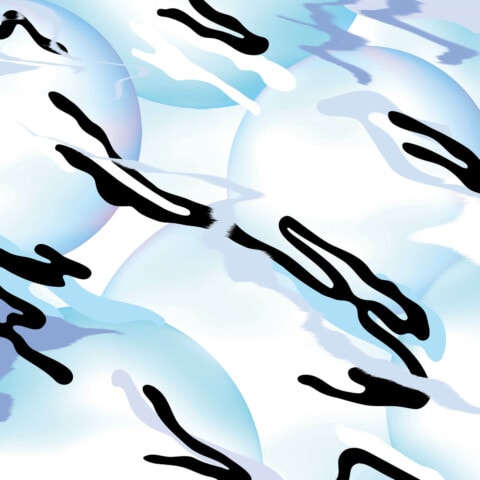 Schwimmende Schwäne in Wasser, abstrakte Kunst, ruhige Atmosphäre.