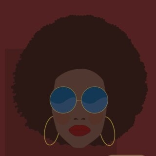 Afroamerikanische Frau mit großen runden Sonnenbrillen und goldenen Ohrringen, stilvoll.