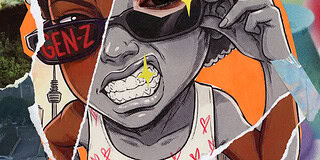 Der Blick einer jungen Frau mit Sonnenbrille, urbanem Style, Graffiti-Hintergrund, modern.