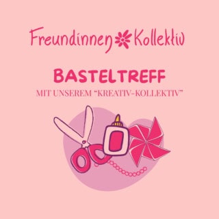 Kreatives Bastelset mit Schere, Kleber und Papier im pinken Design.